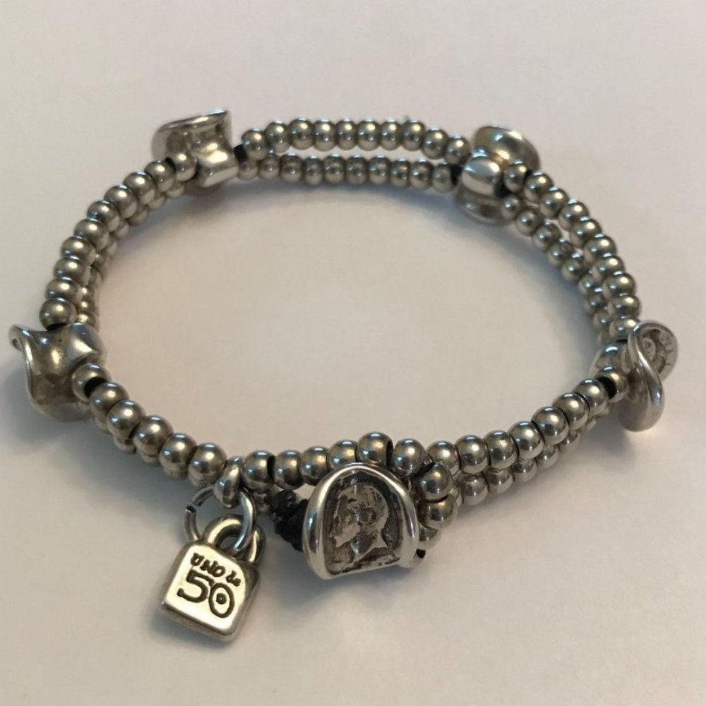Uno de 50 Leather and Silver Bracelet